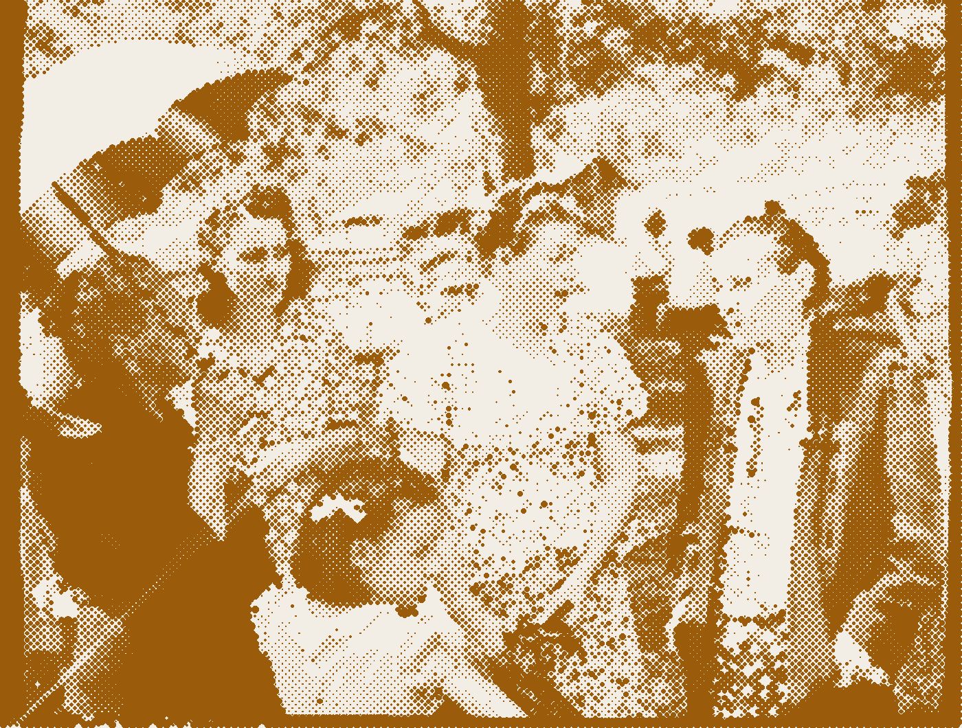 Women at a family reunion, ochre halftone